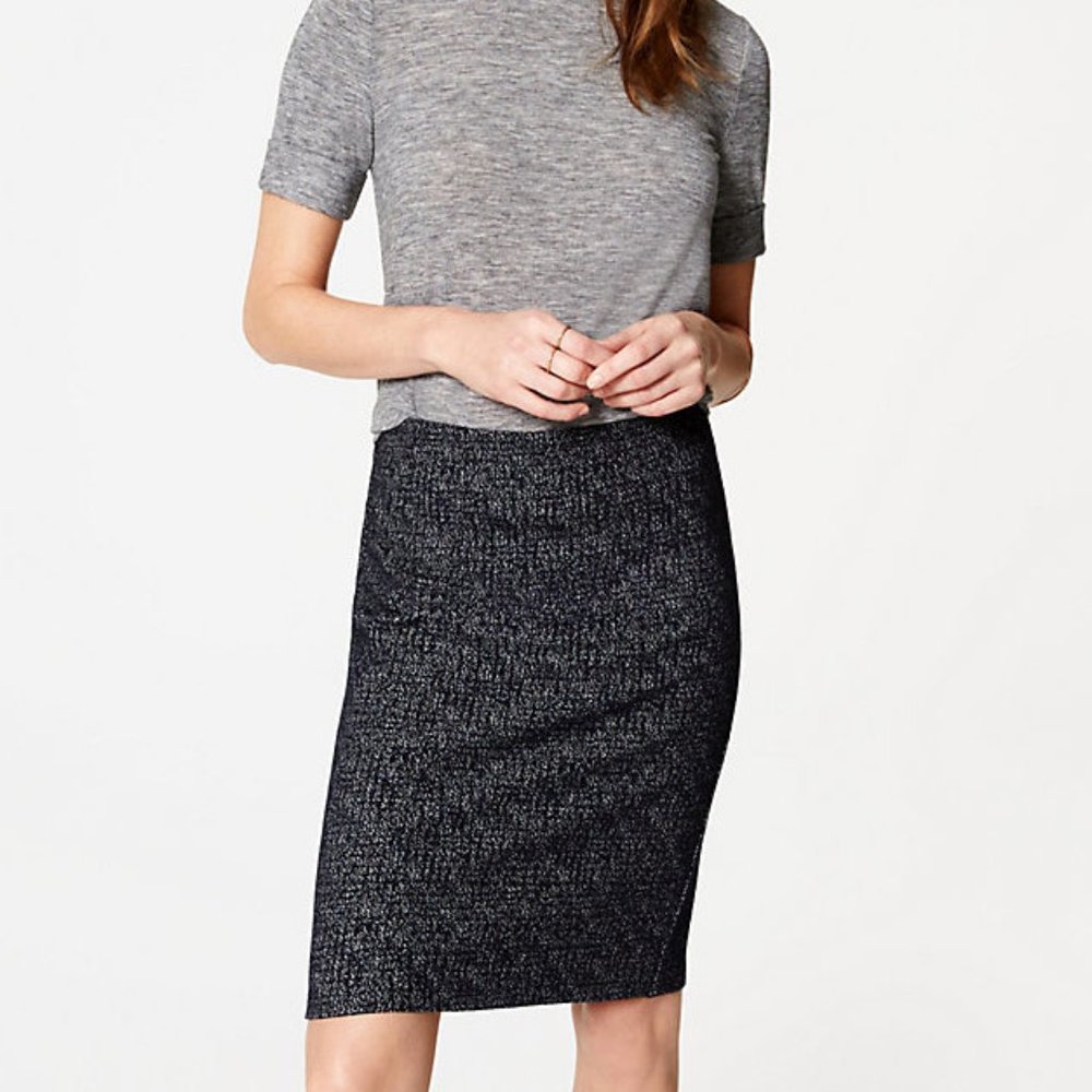 Loft M Women's Blue Speckled Knit Pull On Pencil Skirt